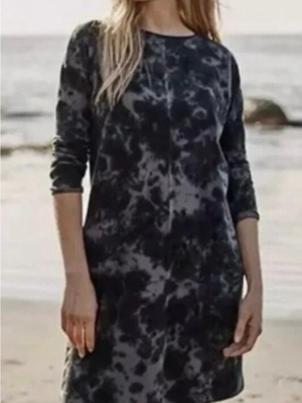 J. Jill Black & Gray Tie-Dye Long Sleeve Shift Dress